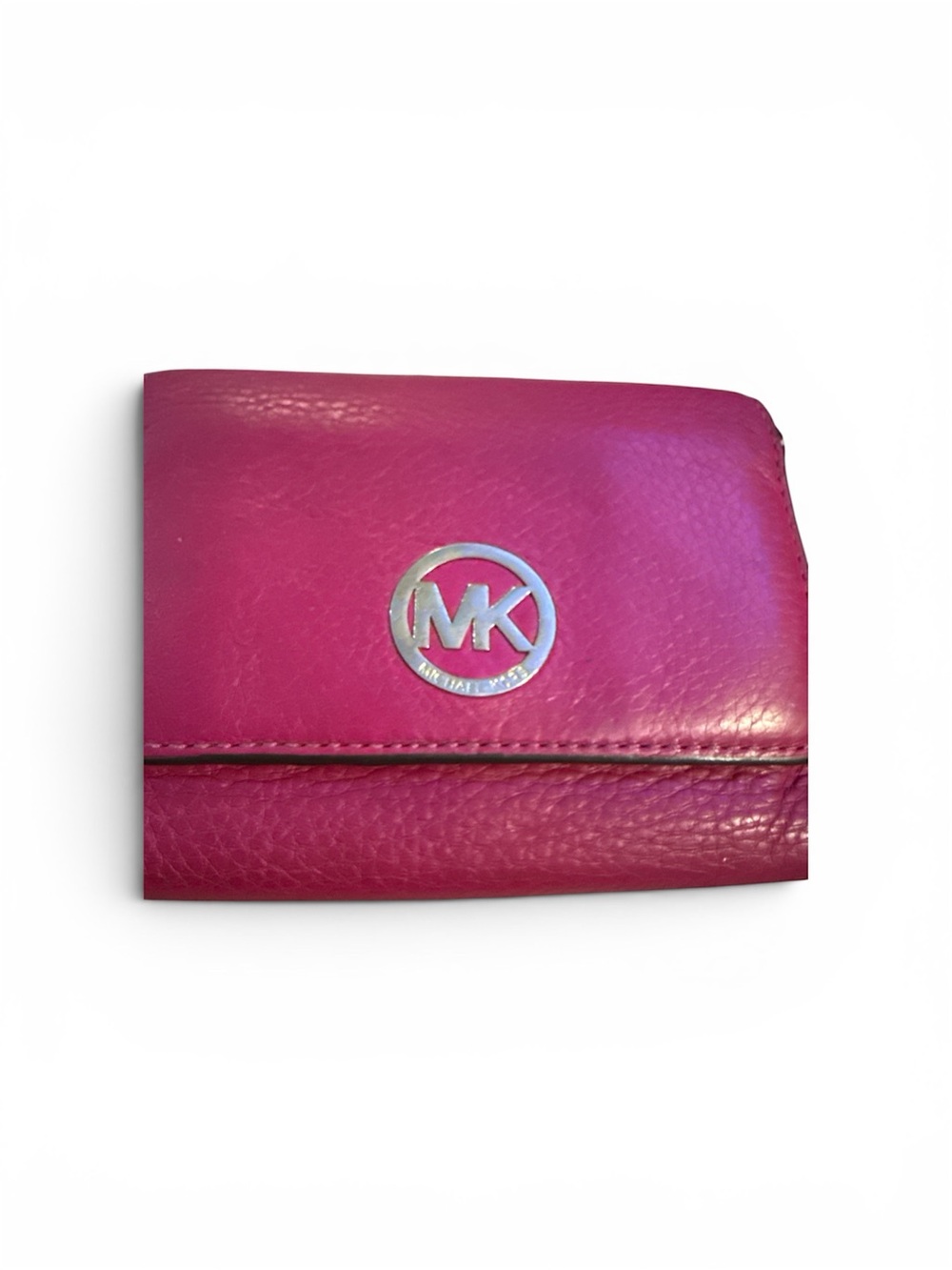Michael Kors Magenta Leather Compact Wallet with Silver MK Emblem